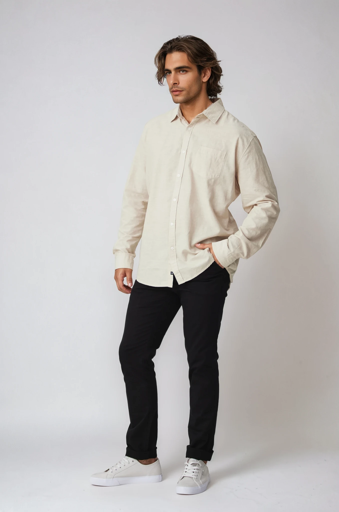 AVALON SAND COTTON LINEN LONG SLEEVE SHIRT