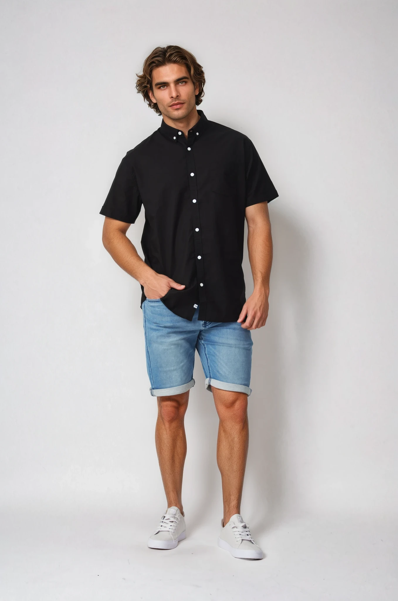 JAGO BLACK COTTON LINEN SHORT SLEEVE SHIRT