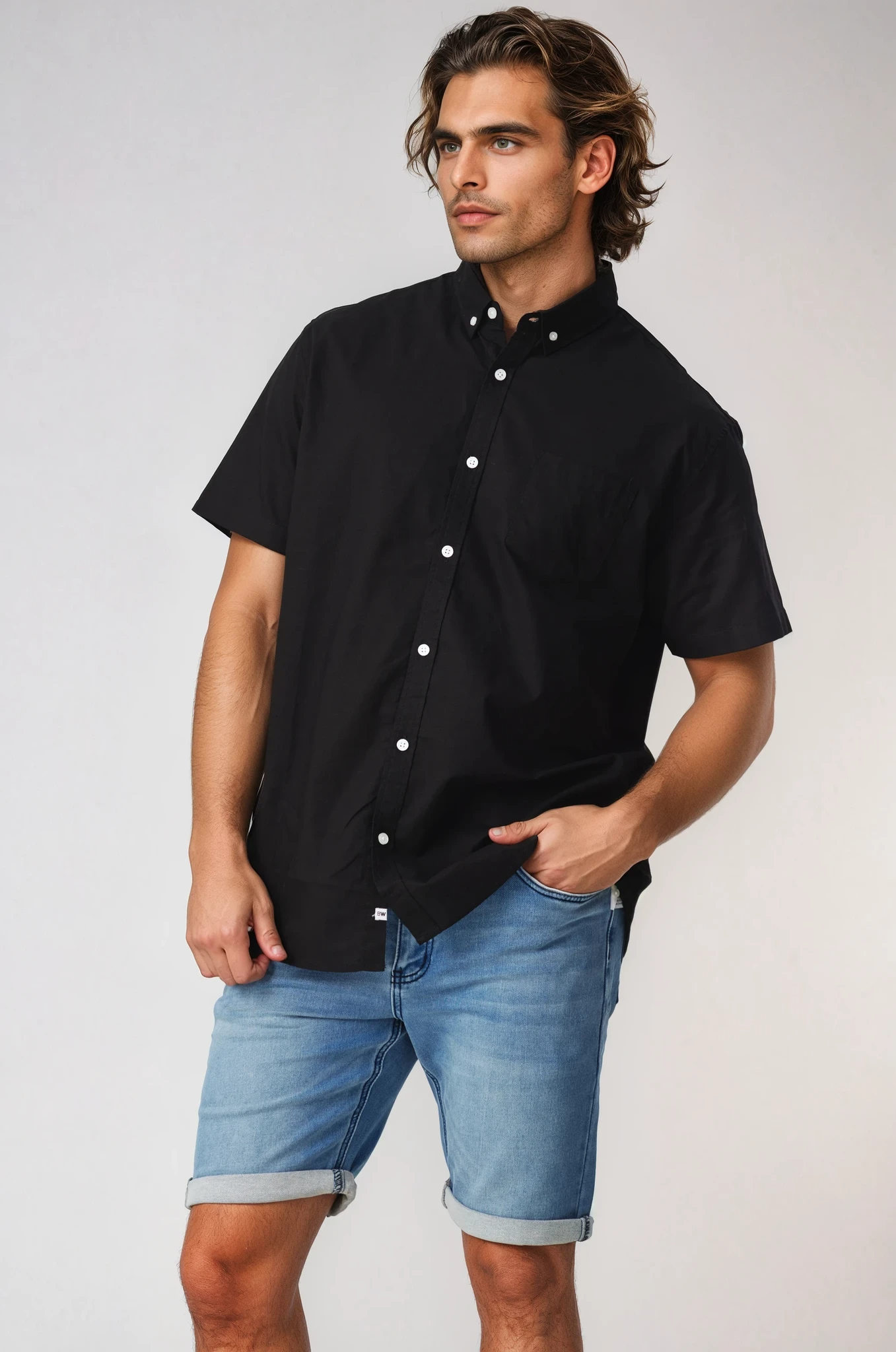 JAGO BLACK COTTON LINEN SHORT SLEEVE SHIRT