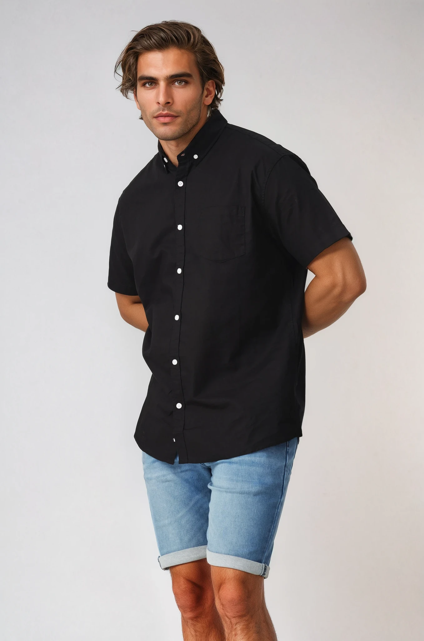 JAGO BLACK COTTON LINEN SHORT SLEEVE SHIRT