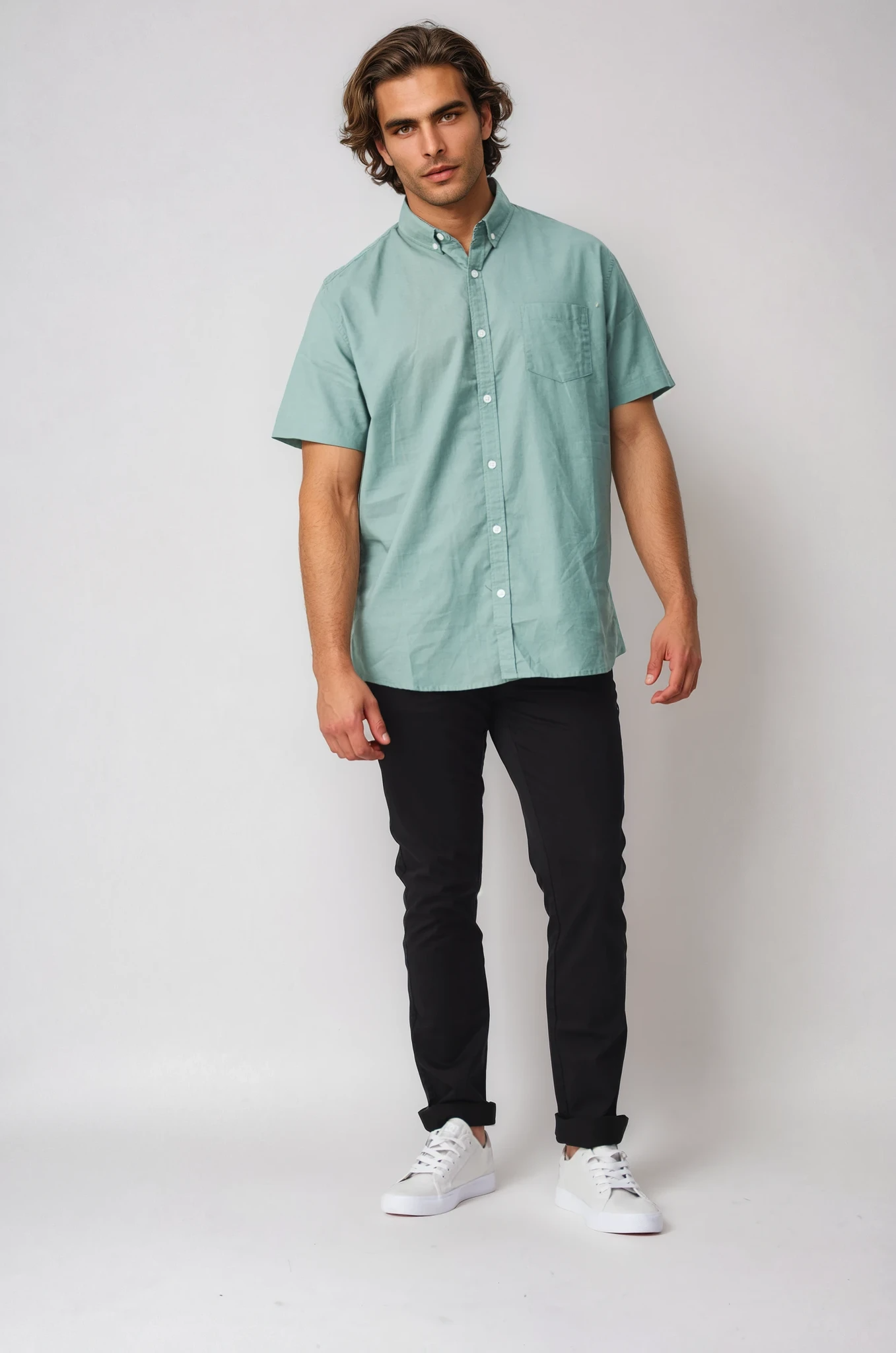 JAGO LIGHT GREEN COTTON LINEN SHORT SLEEVE SHIRT