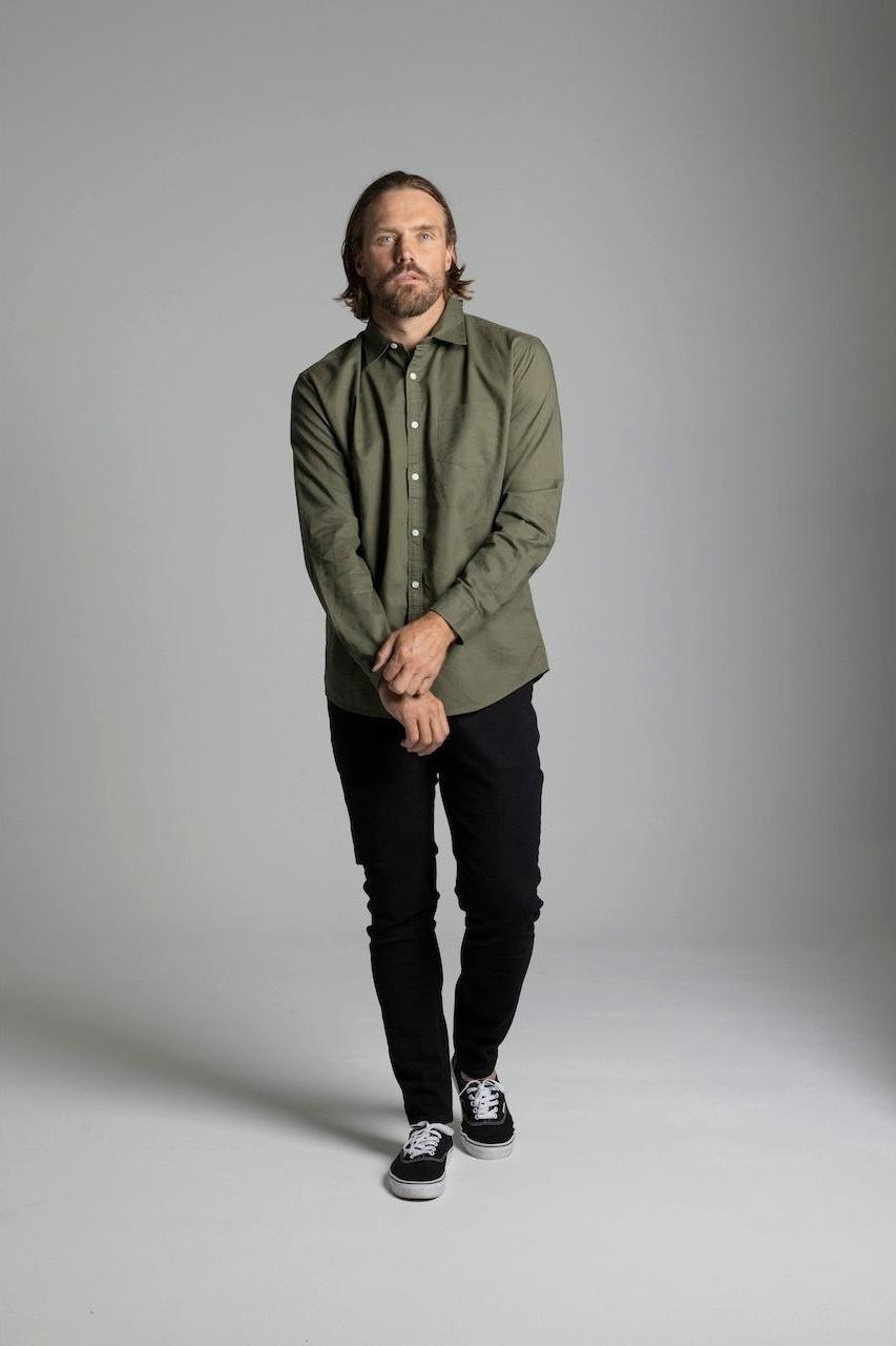 AVALON KHAKI COTTON LINEN LONG SLEEVE SHIRT