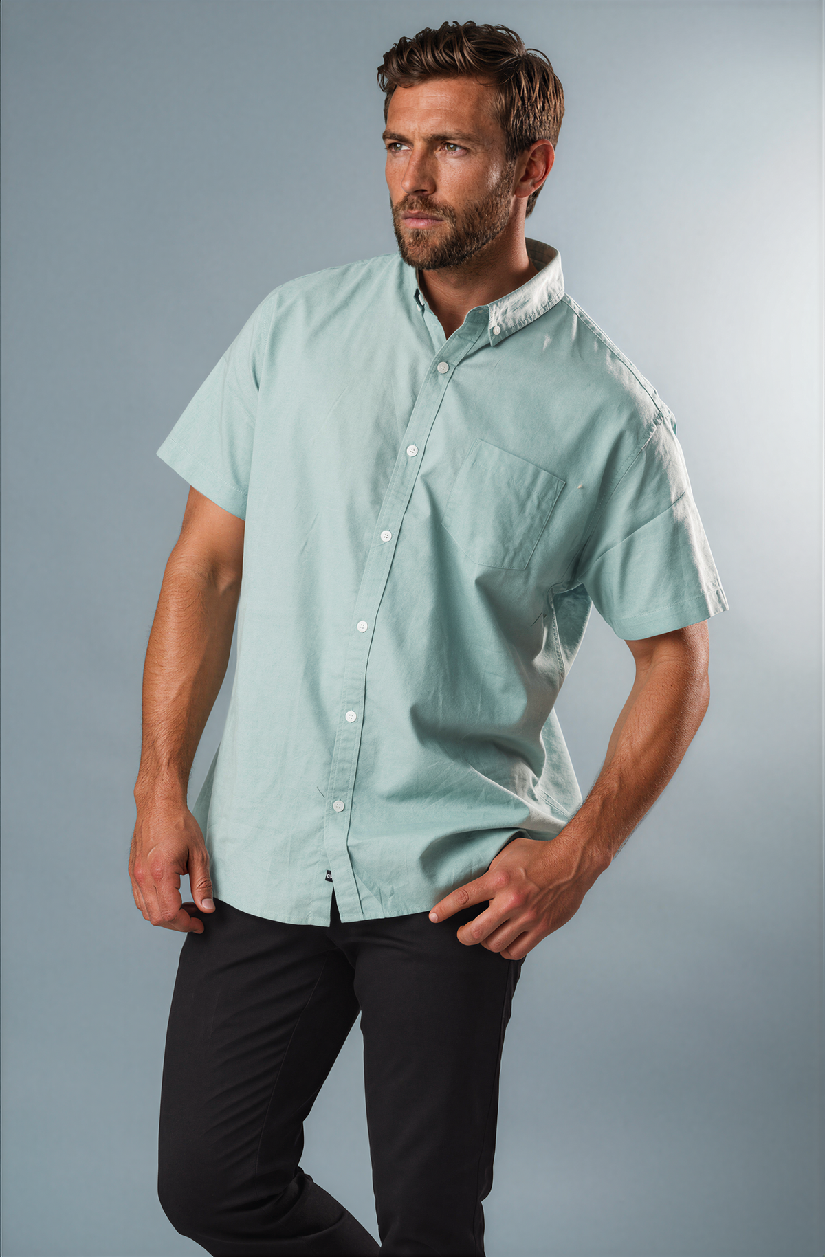 JAGO LIGHT GREEN COTTON LINEN SHORT SLEEVE SHIRT