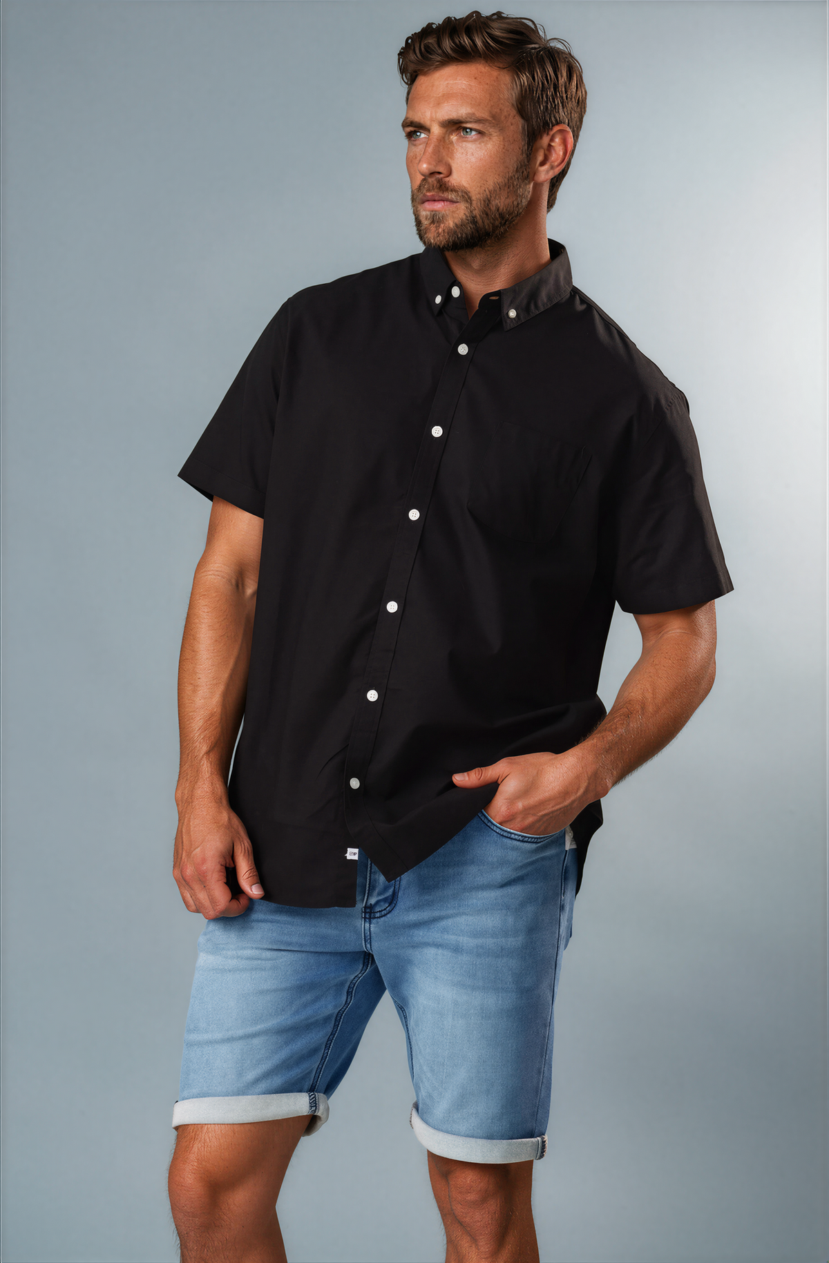 JAGO BLACK COTTON LINEN SHORT SLEEVE SHIRT