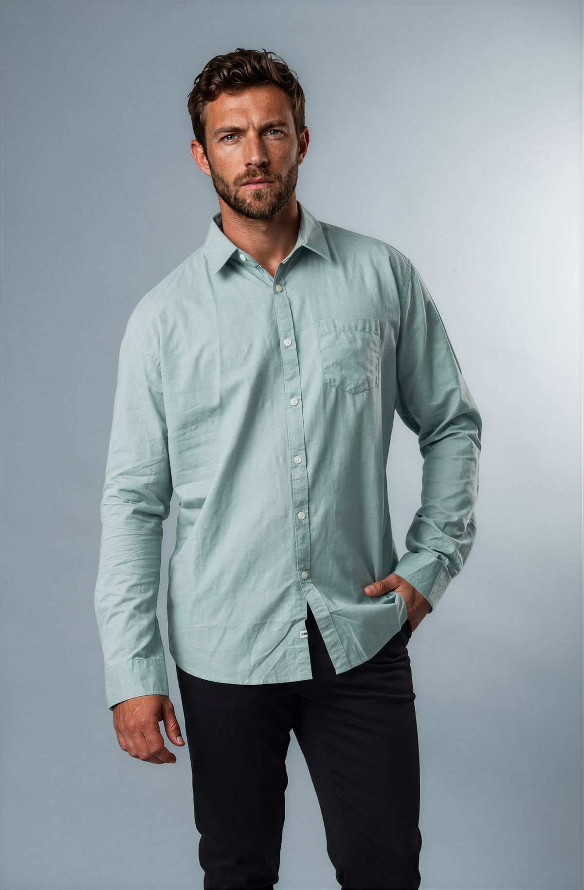 AVALON LIGHT GREEN COTTON LINEN LONG SLEEVE SHIRT