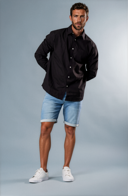 AVALON BLACK COTTON LINEN LONG SLEEVE SHIRT