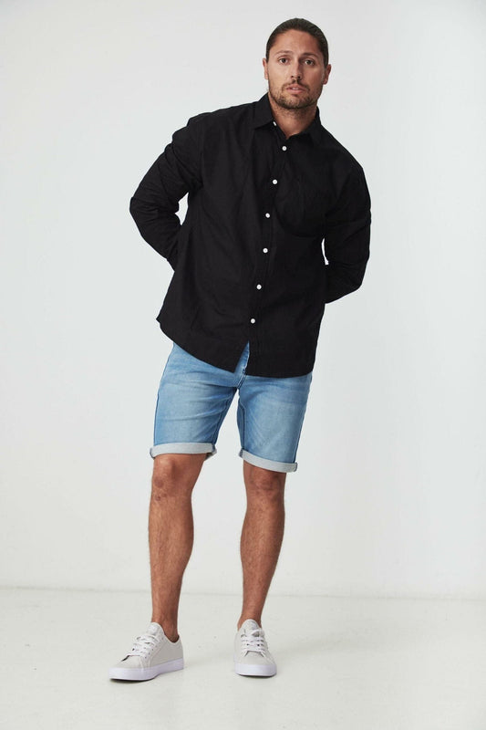 AVALON BLACK COTTON LINEN LONG SLEEVE SHIRT
