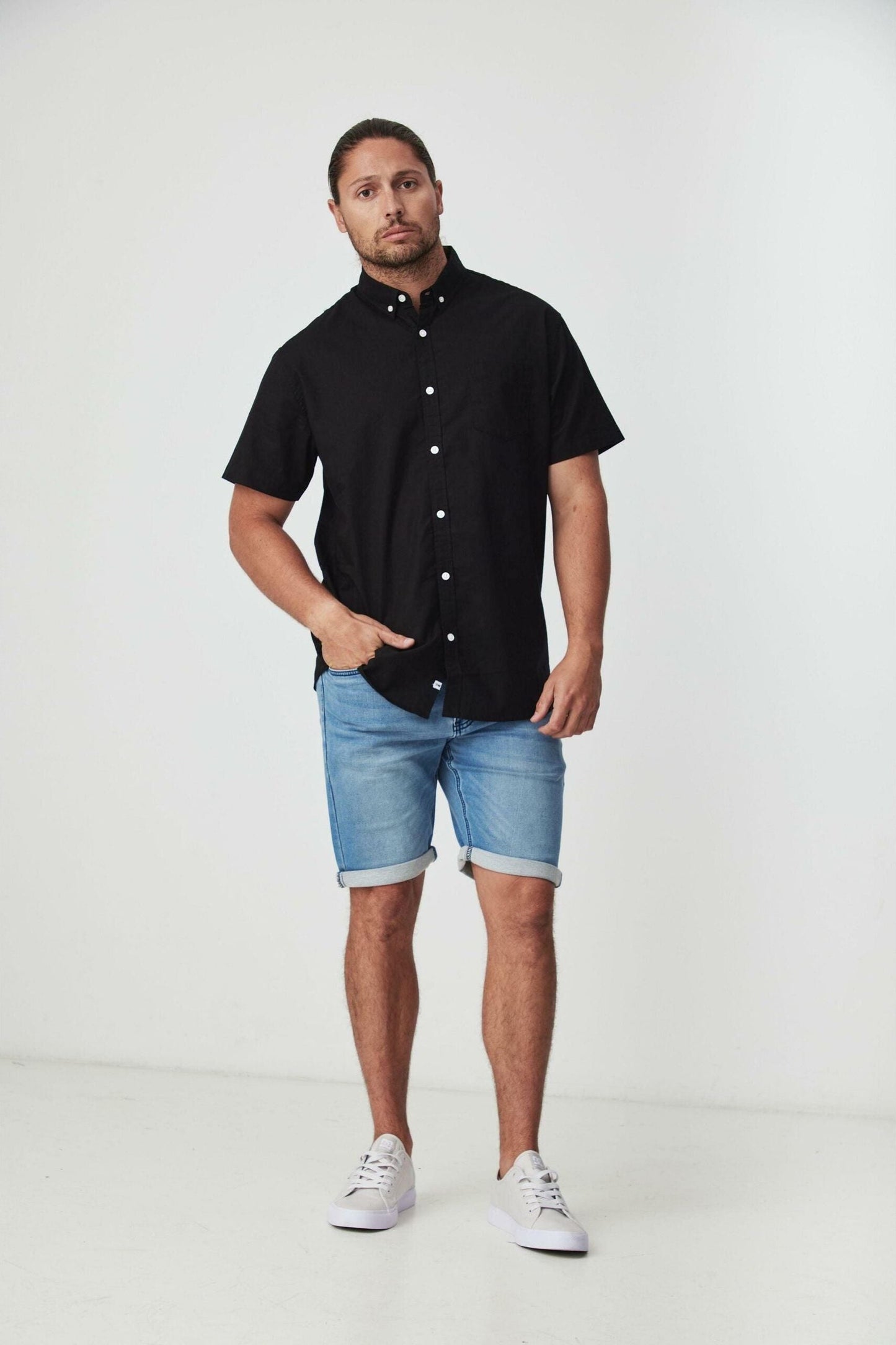 JAGO BLACK COTTON LINEN SHORT SLEEVE SHIRT