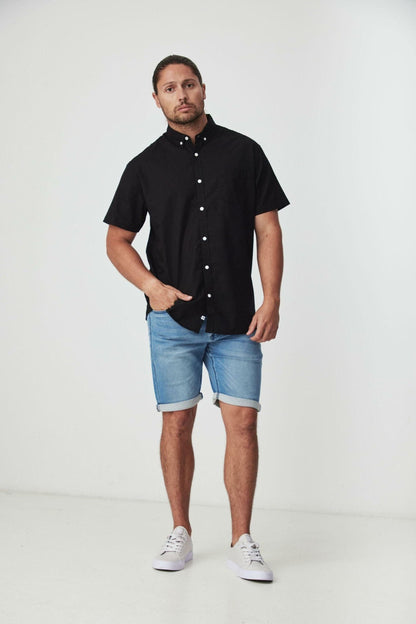 JAGO BLACK COTTON LINEN SHORT SLEEVE SHIRT