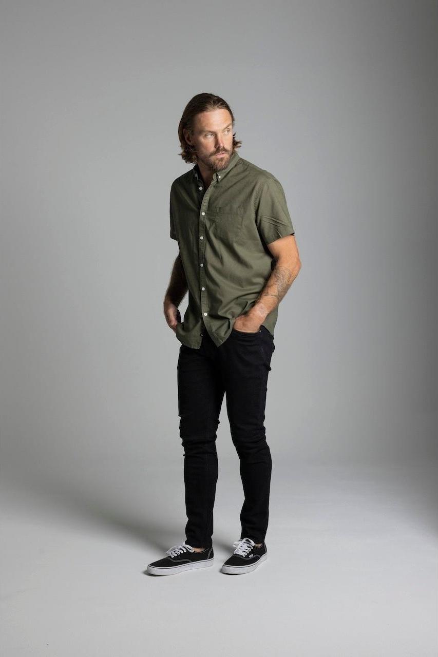 JAGO KHAKI COTTON LINEN SHORT SLEEVE SHIRT