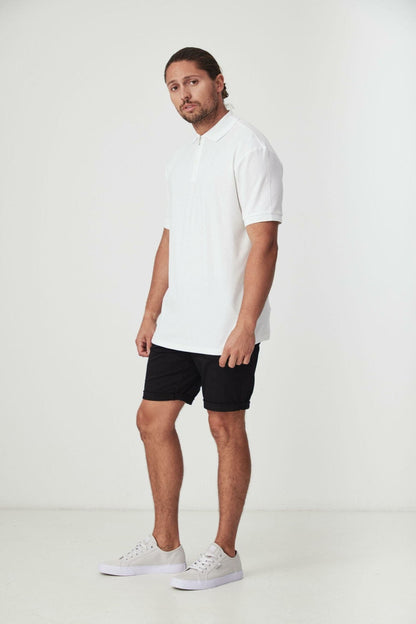 MAGENTA WHITE ZIP POLO