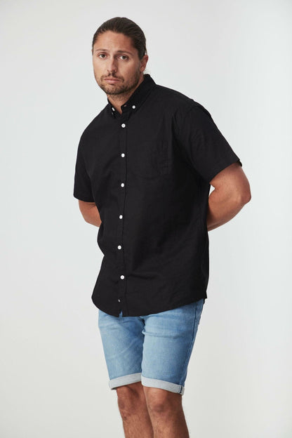 JAGO BLACK COTTON LINEN SHORT SLEEVE SHIRT