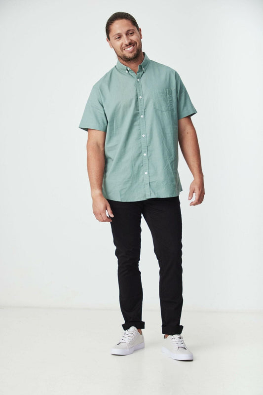 JAGO LIGHT GREEN COTTON LINEN SHORT SLEEVE SHIRT