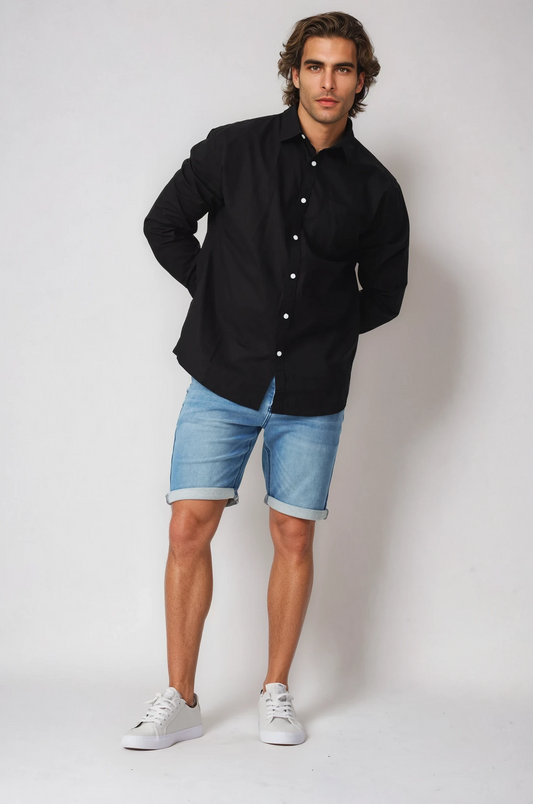 AVALON BLACK COTTON LINEN LONG SLEEVE SHIRT