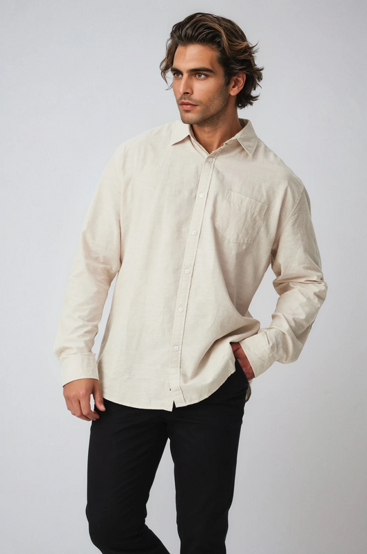 AVALON SAND COTTON LINEN LONG SLEEVE SHIRT
