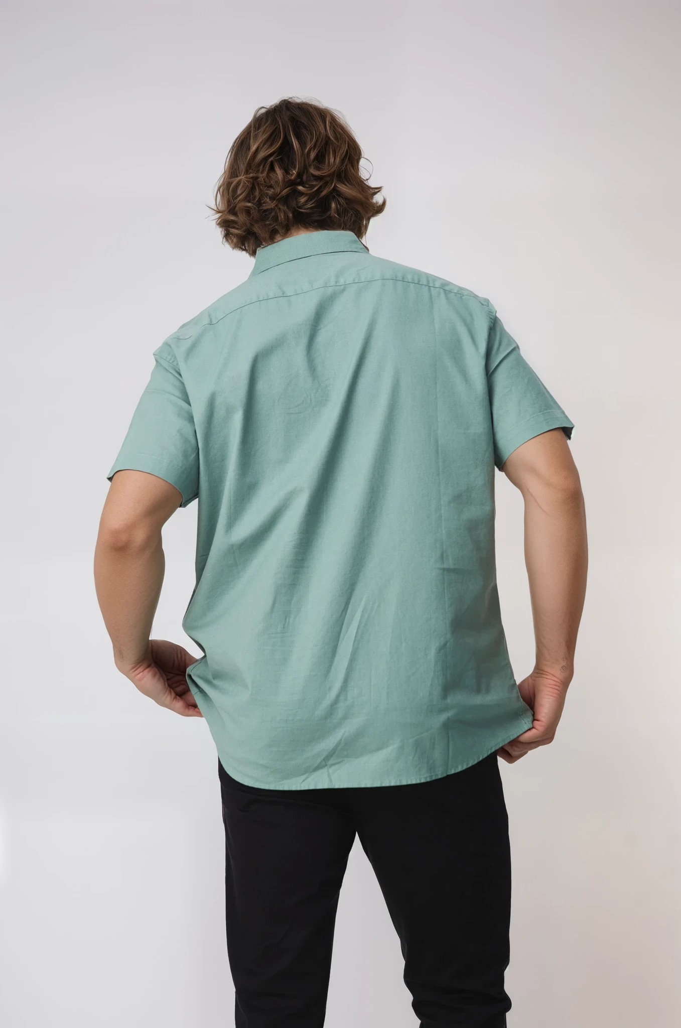 JAGO LIGHT GREEN COTTON LINEN SHORT SLEEVE SHIRT
