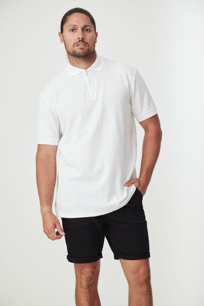 MAGENTA WHITE ZIP POLO