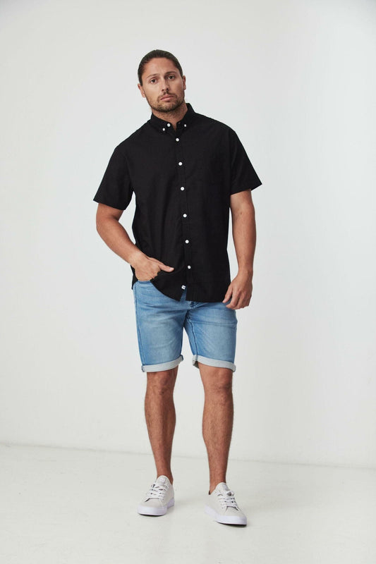 JAGO BLACK COTTON LINEN SHORT SLEEVE SHIRT