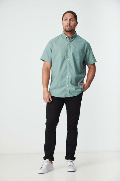 JAGO LIGHT GREEN COTTON LINEN SHORT SLEEVE SHIRT