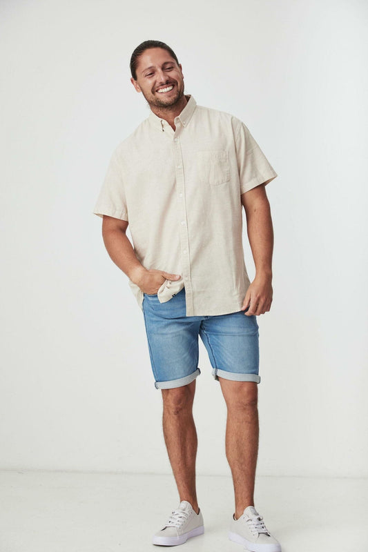 JAGO SAND COTTON LINEN SHORT SLEEVE SHIRT