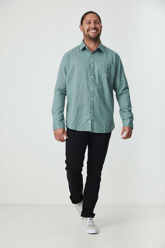 AVALON LIGHT GREEN COTTON LINEN LONG SLEEVE SHIRT