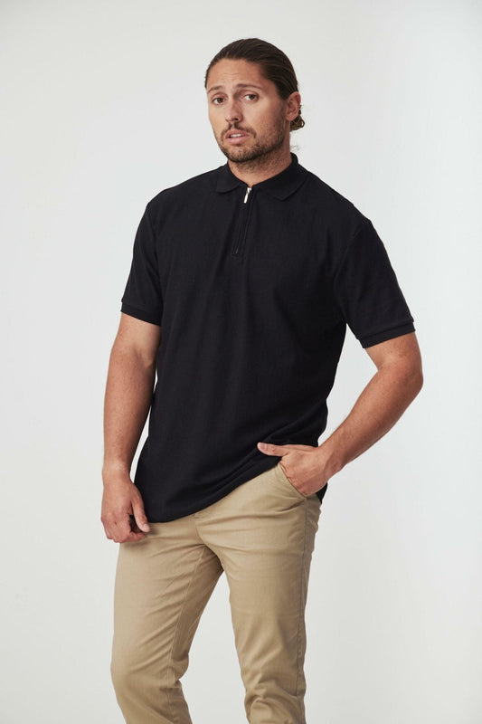MAGENTA BLACK ZIP POLO