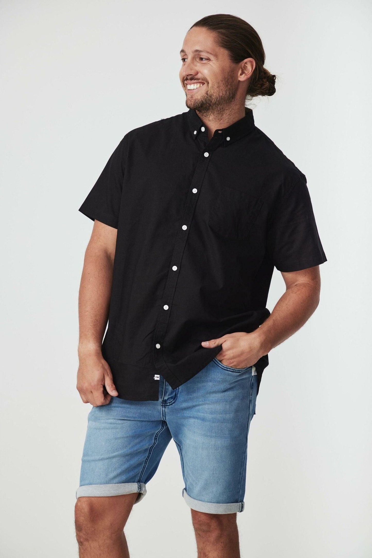 JAGO BLACK COTTON LINEN SHORT SLEEVE SHIRT