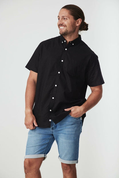 JAGO BLACK COTTON LINEN SHORT SLEEVE SHIRT